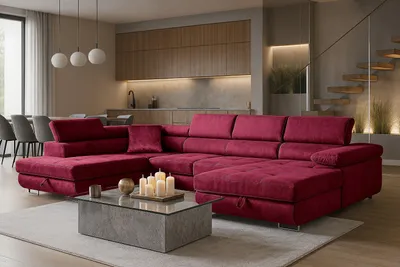 Produktbild von Sofiland Aller U-Form Ecksofa XXL Schlaffunktion 2 Bettkästen Rot Links