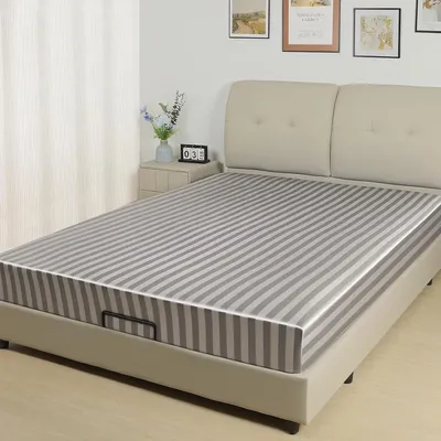 Productafbeelding van Satin Hoeslaken, Zijdezacht Polyester Satijn Weefsel, 36 cm Diepe Zakken met Elastieke Hoekbanden, 140 x 200 x 36 cm, Lichtgrijs Strepen
