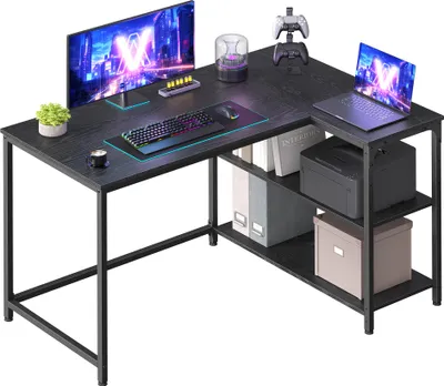 Produktbild von VASAGLE Schreibtisch mit Stauraum, L-Form Computertisch, höhenverstellbare Ablage, Büro, 110 x 80 cm, schwarz