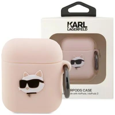 Produktbild von Karl Lagerfeld, AirPods 1/2 Silikonhülle Choupette Head 3D Hochwertig, Rosa