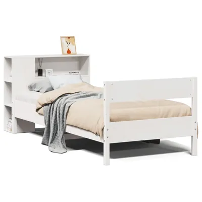 Obrázok produktu pre Posteľ s knižnicou bez matraca biela 75x190 cm borovicový masív