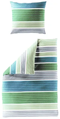 Produktbild von JACK by Bierbaum Mako Satin Bettwäsche 135x200cm 2 tlg Streifen Kordel Grün Blau