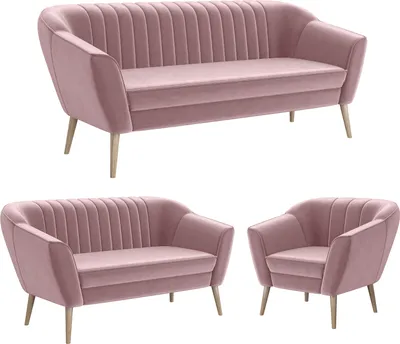 Produktbild von MEBLINI Mini Sofa Set 3-2-1 für Wohnzimmer - Mini Lounge für sechs Personen - Küchensofa - Sofa Klein - Sitzgarnitur - Polstergarnitur - Sofagarnituren - KAIA - 3+2+1 - Rosa Samt