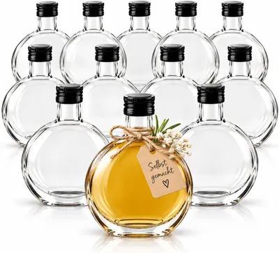 Produktbild von 12 x Glasflasche 250 ml mit Schraubverschluss – Likörflaschen Schnapsflaschen zum Befüllen für Likör, Schnaps & Saft