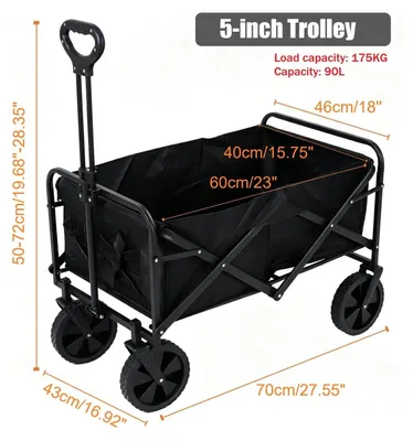 Immagine prodotto di Carrello pieghevole da campeggio - Carrello di trasporto - Capacità di carico: 250 kg - Ampia capacità - Ruote da 12,7 cm - Portabicchieri - Ideale per giardino, spiaggia e campeggio