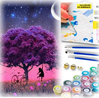Zdjęcie produktu dla Zestaw malowanie po numerach rama obraz kreatywny fioletowe drzewo 40x40