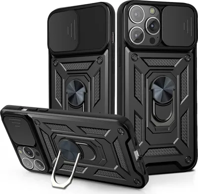 Immagine prodotto di Custodia per iPhone 14 Pro Max, Custodia in silicone paraurti TPU con supporto ad anello, protezione per la fotocamera Nero