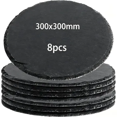 Image de Assiettes de service en ardoise rectangulaires - Lot de 8 - 30 cm - Noir