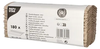 Zdjęcie produktu dla 180 arkuszy papierowych ręczników 31 cm x 25 cm, naturalne, składane w literę C, 1-warstwowe