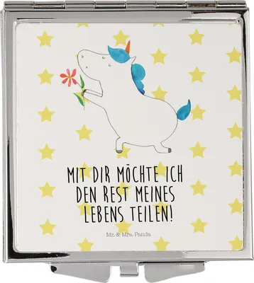 Produktbild von Mr. & Mrs. Panda Frauen Spiegel Einhorn Blume - Weiß - Geschenk, Reisespiegel, Freundin, Einhörner, Unicorn, Liebe, Heiraten, Handspiegel, Kosmetikspiegel, Schminkspiegel
