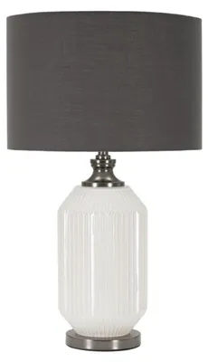 Image de Lampe de table Brighty en verre blanc et gris avec abat-jour en tissu — Ø 37,5 cm