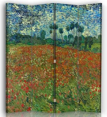 Produktbild von Paravent - Raumteiler Mohnfeld - Vincent Van Gogh - Dekorativer Raumtrenner cm. 145x170 (4 x)