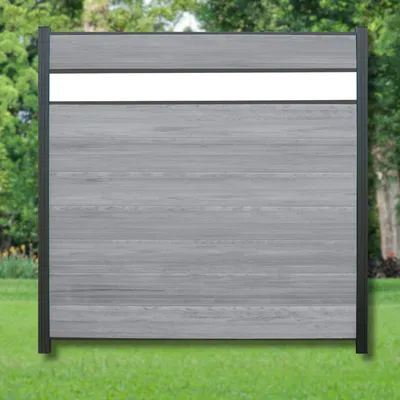 Produktbild von WPC Zaun Komplettset grau anthrazit mix Sichtschutzelement Nachbildung Glas 180x180 cm 3 Zäune + 4 Pfosten