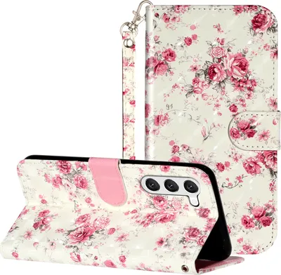Produktbild von CLM-Tech Hülle kompatibel mit Samsung Galaxy S23 - Tasche aus Kunstleder - Klapphülle mit Ständer und Kartenfächern, Rosen Muster