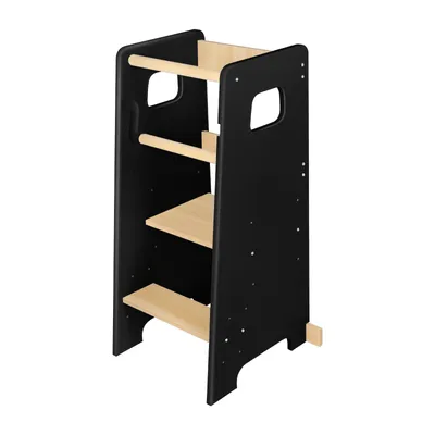 Image de Tour d'apprentissage en bois Pour enfants 2 niveaux Réglable en hauteur Noir