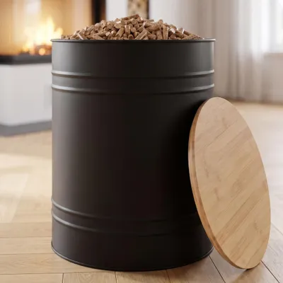 Immagine prodotto di CASABEL Contenitore Pellet & Granuli Rotondo, Cap. 30kg, Coperchio Bambù
