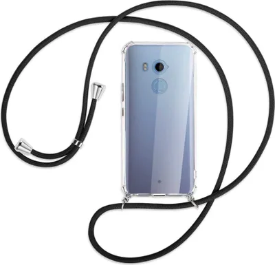 Produktbild von Handykette Backcover-Schutzhülle mit Band (Metall silberfarben) für HTC U11 Plus - schwarz