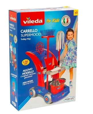 Produktbild von Vileda for Kids Maxi Reinigungswagen mit Mopp, Besen, Schaufel, Eimer, Wischlappen und Zubehör