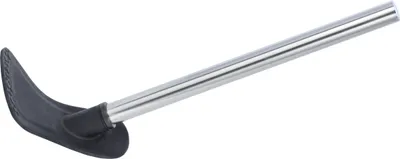 A toilet brush with a silver handle and a black silicone head.