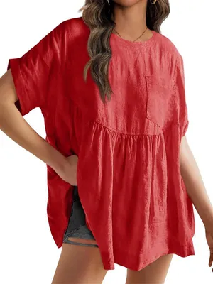 Produktbild von Lässiges, lockeres Sommer-Top für Damen mit Rüschen und Taillenband,Größe:XXL