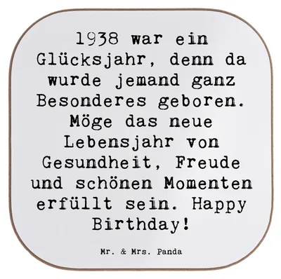 Produktbild von Mr. & Mrs. Panda Untersetzer Spruch 1938 Geburtstag - Weiß - Geschenk, Happy Birthday, Geburtstagsgeschenk, Geburtstagswünsche, Jahr, für Gläser, Nostalgie, Tassen, Glas