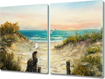 Produktbild von Coloray Schneidebrett Herdabdeckplatte 2x40x52 cm Kochplattenabdeckung Küchenbrett Hackbrett - Küste Strand Meer Himmel