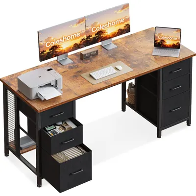 Immagine prodotto di Scrivania con 6 cassetti - 160x52 cm, colore marrone - realizzata in metallo e legno composito - scrivania per computer