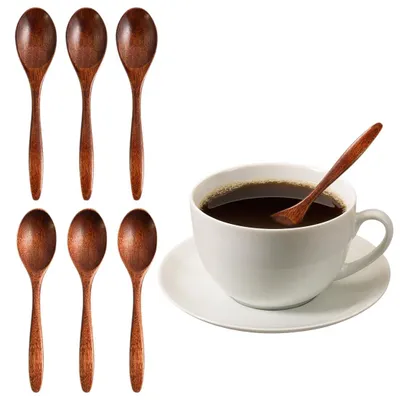 6 kleine Holzlöffel, 14,5 cm, lang, rund, für Kochen & Servieren