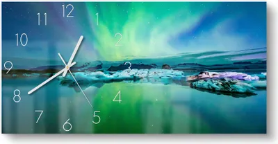 Produktbild von DEQORI Glasuhr 60x30 cm Zahlen 'Leuchtendes Polarlicht' Wanduhr Glas Uhr Design leise
