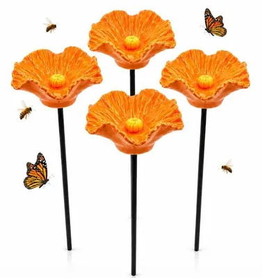 Produktbild von Bienen Trinkstation 4er Set, handgemachte Keramik Blumen Vogeltränke, wetterfest für Garten & Balkon, Insekten Tränke für Bienen & Schmetterlinge-0