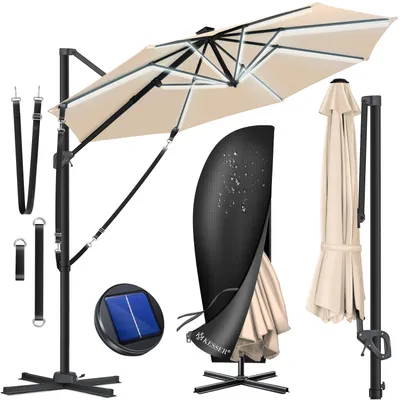 Produktbild von KESSER® Sonnenschirm Ampelschirm SUN Rund XL Ø330 cm Inkl. Windschtzseile & Abdeckung 7-Fach Verstellbar Drehbar Neigbar Kippbar Groß 360° Drehbar Gartenschirm mit Kurbel Sonnenschutz UV50+