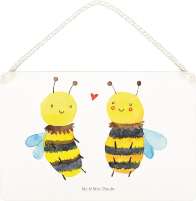 Produktbild von Mr. & Mrs. Panda Deko Wandbild Biene Verliebt DIN A4 - Weiß - Geschenk, kleine aufmerksamkeit, Türschild, Schild, holzbild, wandtafel