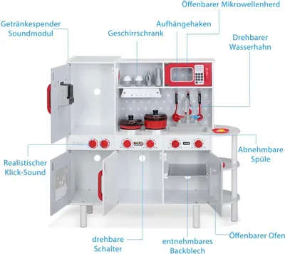 Productafbeelding van Een houten keukenspeelset met 38 accessoires, afmetingen 3x1x3 voet