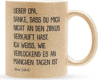 Produktbild von 22Feels Glitzertasse Gold Opa Geschenk von Enkel Geburtstag Grossvater Herrentag Rentner Kaffeetasse Männer Weihnachten Haferl Grosseltern Geschenkidee Bürotasse
