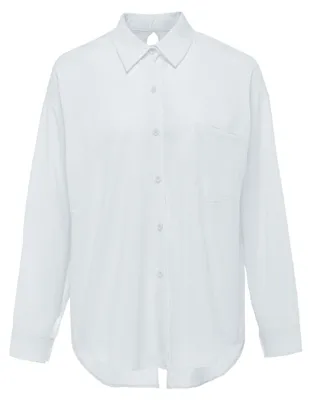 Produktbild von Damen Bluse in Blau, Größe S, mit Brusttasche und durchgehender Knopfleiste