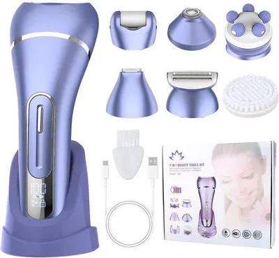 Obrázek produktu pro Epilátor – 7 funkcí – Vodotěsný – LED displej – Ideální pro ženy: epilátor, zastřihávač bikin, holicí strojek na obličej, kartáček na obličej, masážní přístroj na obličej, peelingový přístroj na nohy