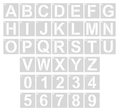 Produktbild von Buchstaben- und Zahlenschablonen - 36 Stück wiederverwendbar - für Wand- und Holzmalerei - Kunststoff 10 cm