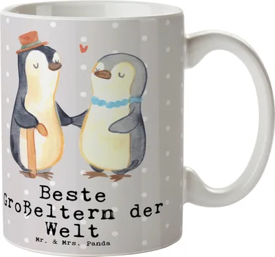 Produktbild von Mr. & Mrs. Panda Tasse Pinguin Beste Großeltern der Welt - Grau Pastell - Geschenk, Bester, Großmutter, Teetasse, Oma, Kaffeebecher, Bürotasse, Opa, Kaffeetasse, Becher