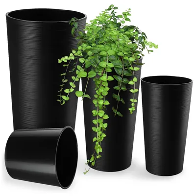Image de KADAX Set de 3 pots de fleurs + insert, support à fleurs en graphite, haut, jardin, 57 cm