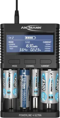 Produktbild von Ansmann Powerline 4 Ultra Universal-Ladegerät, für 1,2V NiMH Akkus und 3,7V Li-Ion Akkus, 4 Ladeschächte