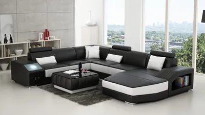 Produktbild von Ledersofa Couch U-Form Wohnlandschaft Ecksofa Garnitur Design Modern Sofa L6003