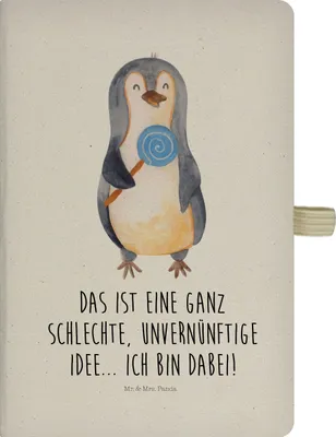 Produktbild von Mr. & Mrs. Panda Notizheft Pinguin Lolli - Transparent - Geschenk, Tagebuch, Süßigkeiten, Journal, Blödsinn, Spruch, Notizbuch A5, Reisetagebuch, Unvernünftig