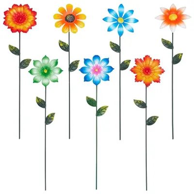 Image de Ensemble de 7 tiges décoratives en métal, en forme de fleurs, pour le jardin