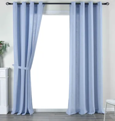 Produktbild von 2er Set Vorhang Ösen »Essen« HxB 245x145 Blau Cationic Raffhalter Leinenstruktur blickdicht lichtdurchlässig 210 g/m² 202430-2