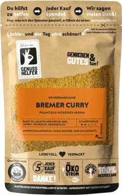 Produktbild von Bremer Curry, pikant, originales Rezept, aromatische Würze zum Kochen, perfekt für Soßen und Dips, 100g