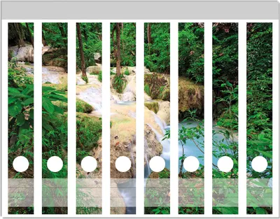 Produktbild von Wallario Ordnerrücken Sticker, selbstklebend für schmale Ordner, 8 Stück, Motiv Verborgener  Wasserfall  in  einem  tropischen  Wald
