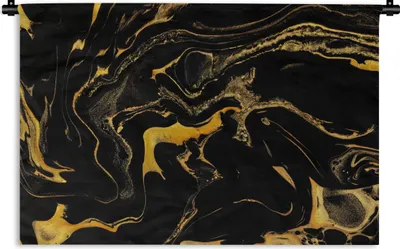 Produktbild von MuchoWow® Wandteppich Wandbehang Muster - Gold - Schwarz 120x80 cm Tapisserie Dekoration Wandtuch - Wanddekorationen - Wandtücher