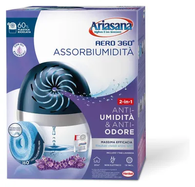 Obrázok produktu pre Ariasana 1737792, pohlcovač vlhkosti (jednotka), Tabletka, Pohlcovač vlhkosti a zápachu, Viacfarebný, Kúpeľňa, Spálne, Aero 360°