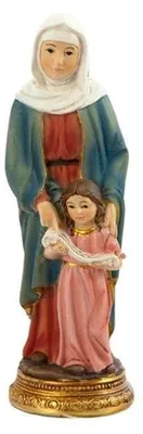 Harzfigur Santa Anne mit Mädchen, handbemalt, 11 cm