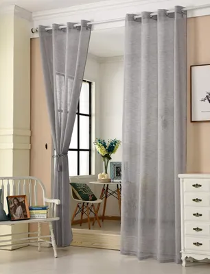 Immagine prodotto di Tenda trasparente con occhielli, effetto lino | Grigio scuro | 140x225 cm